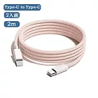 2入組 蘋果60W快充 Type-C to Type-C編織充電線2m(耐用編織數據快充線 多色傳輸線 保固1年) 蜜粉/2m