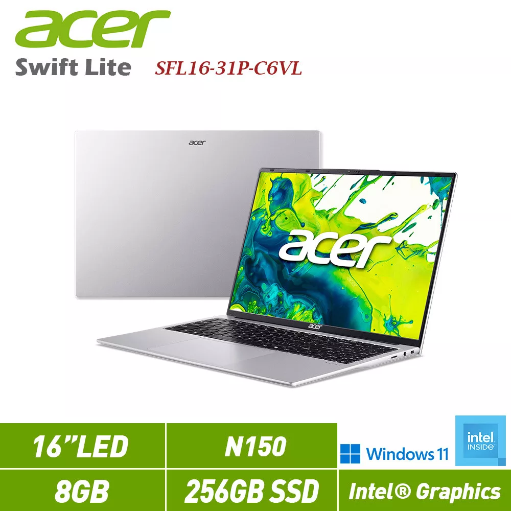 ★贈ACER滑鼠★ ACER 宏碁 Swift Lite 16 SFL16-31P-C6VL 16吋筆電(N150/8G/256G/W11/2年保)