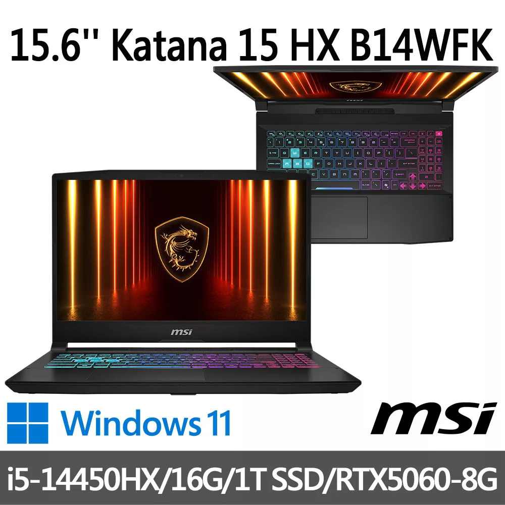 msi微星 Katana 15 HX B14WFK-897TW 15.6吋 電競筆電 (i5-14450HX/16G/1T SSD/RTX5060-8G/Win11)
