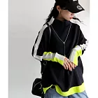 日本Antiqua|寬鬆立領長袖|線條配色針織|亮眼不沉悶|正反兩面雙層針織|精緻親膚|雙提花織法和時髦線條 FREE 螢光黑