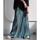 日本Antiqua|波浪印花長裙 | 波西米亞風 | 雙口帶鬆緊帶腰身 | 舒適輕盈布料 | 四季可穿好搭配 FREE 藍色