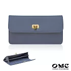 【OMC】細紋薄款馬蹄扣牛皮長夾7106- 霧藍
